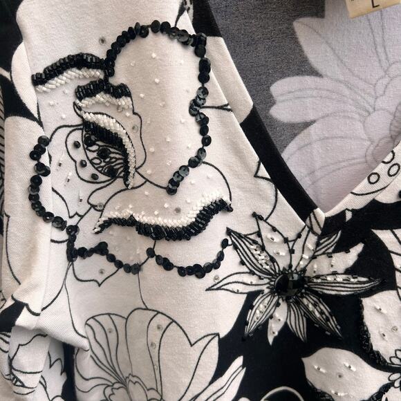 Neiman Marcus Floral Viscose Knit Beaded Blouse Size L - Picture 4 of 4